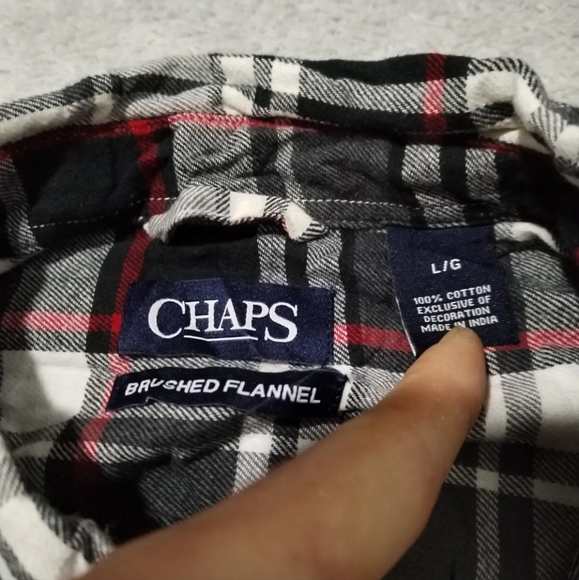 Chaps Shirt Mens L Combat Grey Flannel Plaid Embroidered Logo Button Down Pocket - Picture 2 of 13